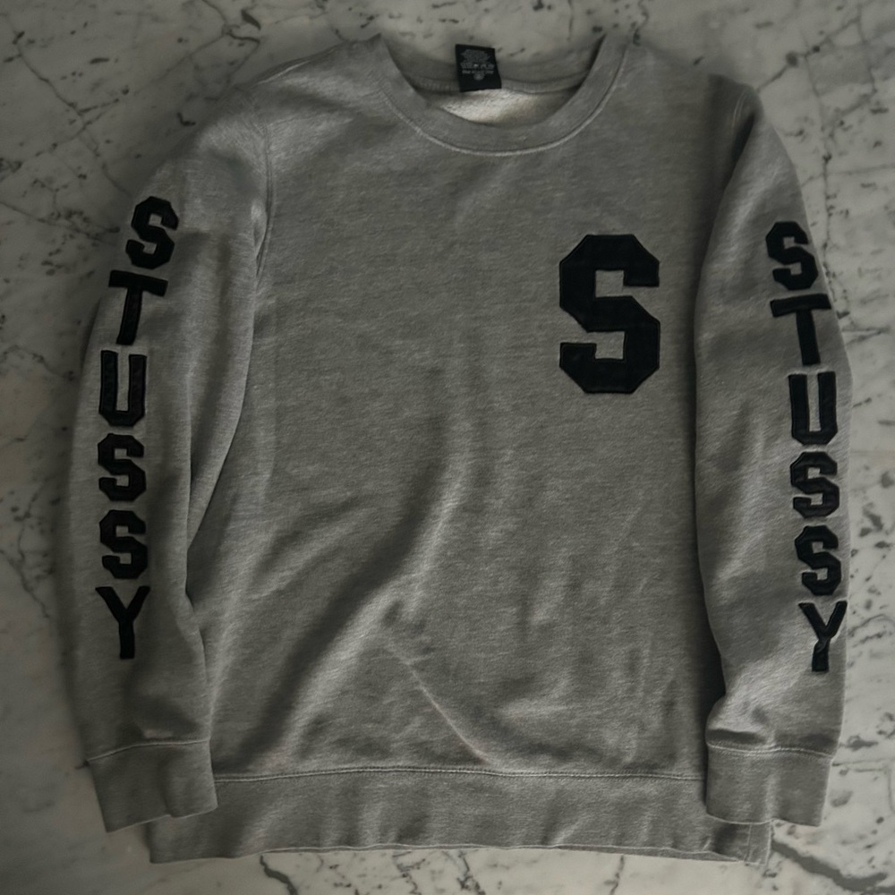 Stussy Black and Gray Crewneck Sweater